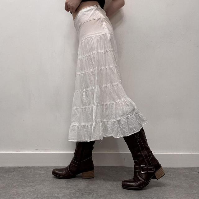 White cotton tiered midi skirt