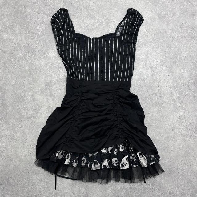 Black pinstripe gothic puff dress