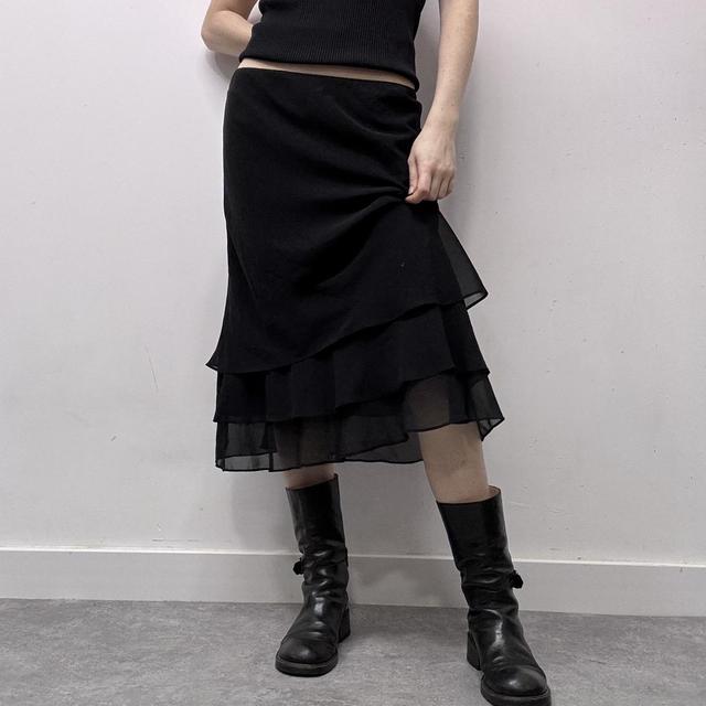 Black layered midi skirt