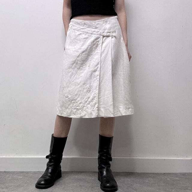 White linen pleated midi skirt