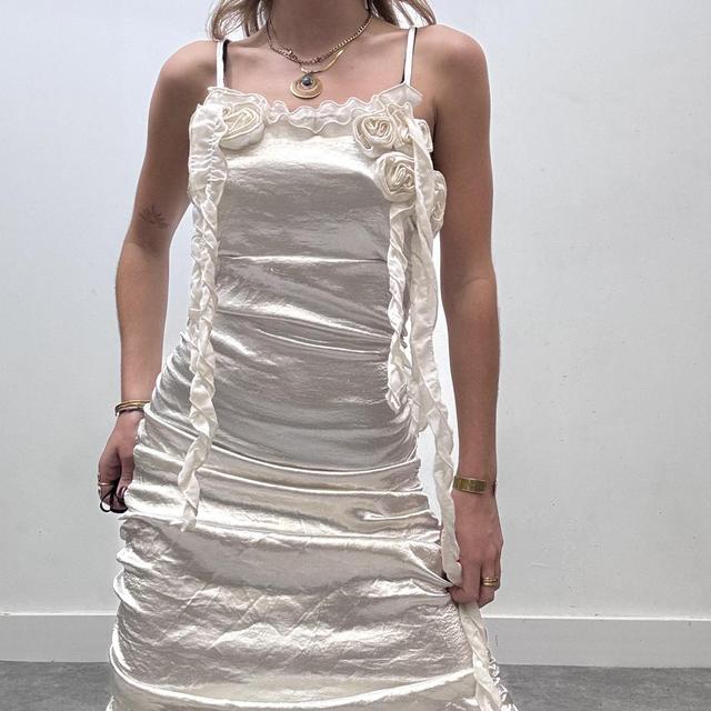 White satin gathered cinch fairy dress