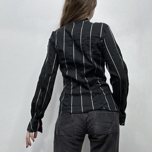 Black flared pinstripe office shirt