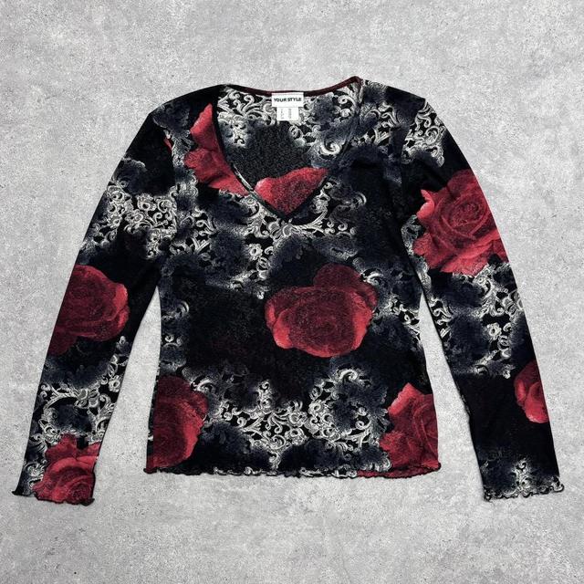 Gothic distressed floral long sleeve top