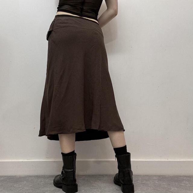 Brown bias flare midi skirt