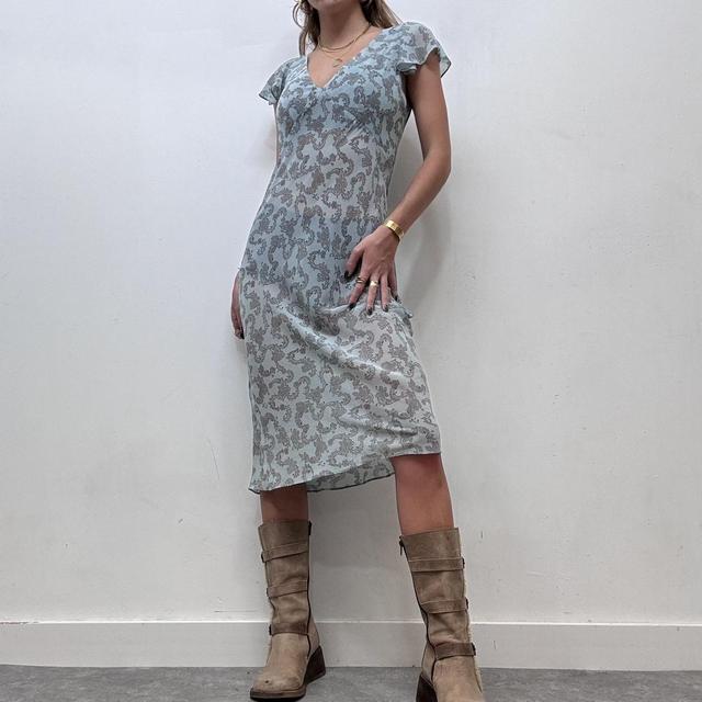 Blue paisley sheer midi dress