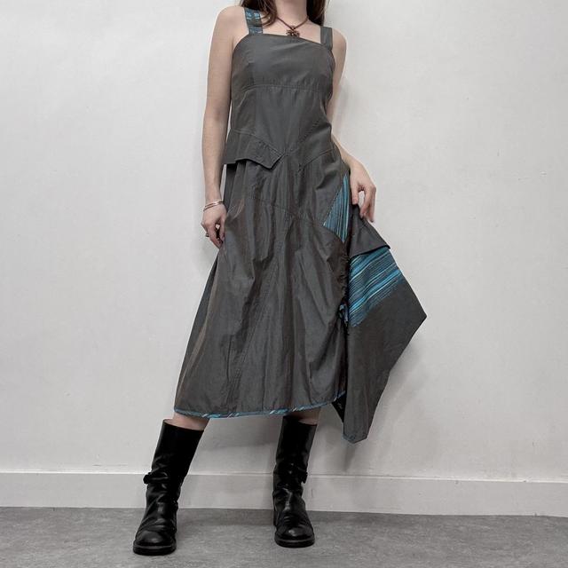 Pinstripe nylon asymmetric maxi dress
