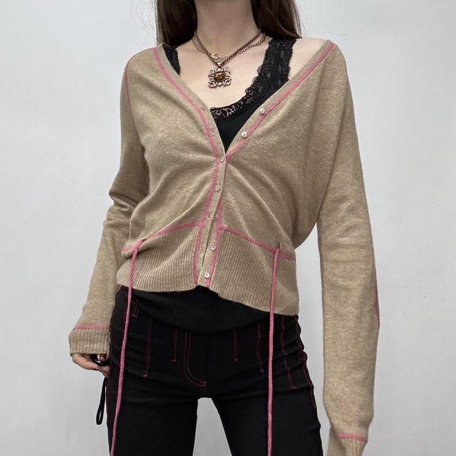 Slouchy tan knit cashmere cardigan