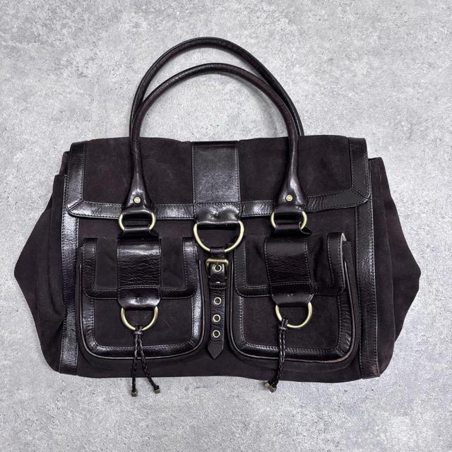 Dark brown suede pocket shoulder bag