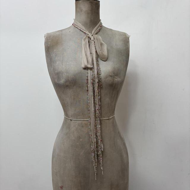 Sheer cream fairy beaded y2k thin scarf