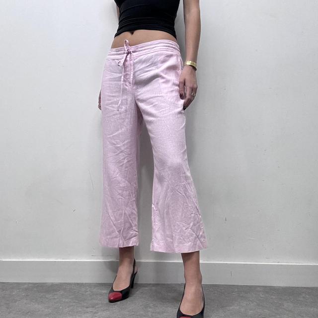 Pink linen capri suit trousers