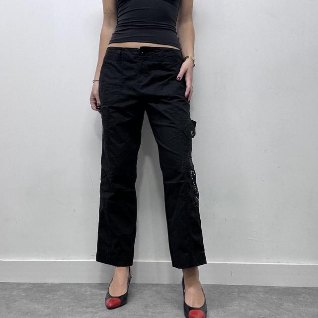 Black fit and flare cargo trousers