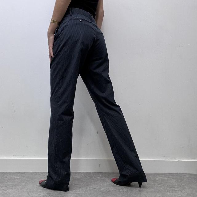 Navy pinstripe wide leg flare suit trousers