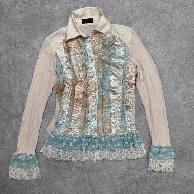 Lace flared satin shirt