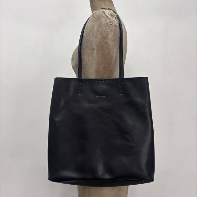 Black faux leather tote bag