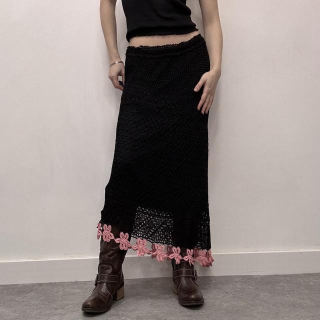 Black lace crochet maxi sheer skirt