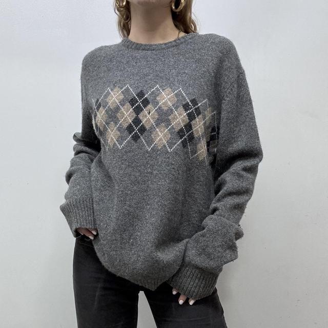Wool knitted grey argyle jumper