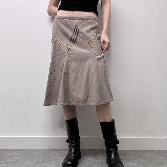 Brown linen flared midi skirt