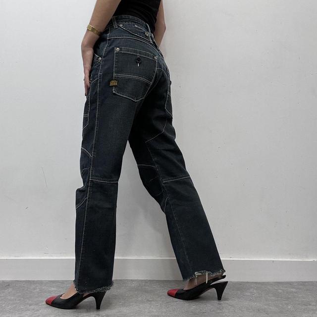 Dark wash distressed baggy cargo jeans