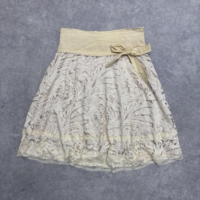 Cream lace preppy coquette midi skirt