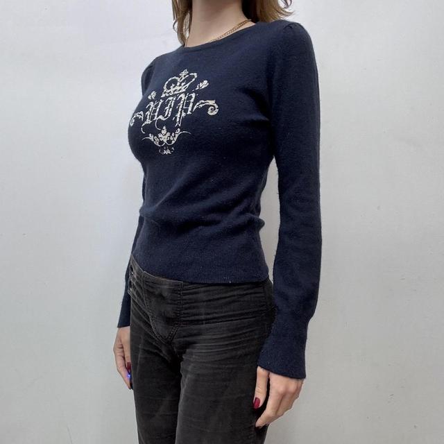 Navy wool knit graphic jumper
