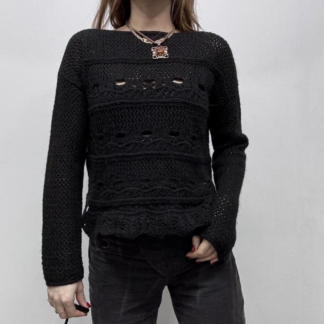 Sheer pointelle black lace knit jumper