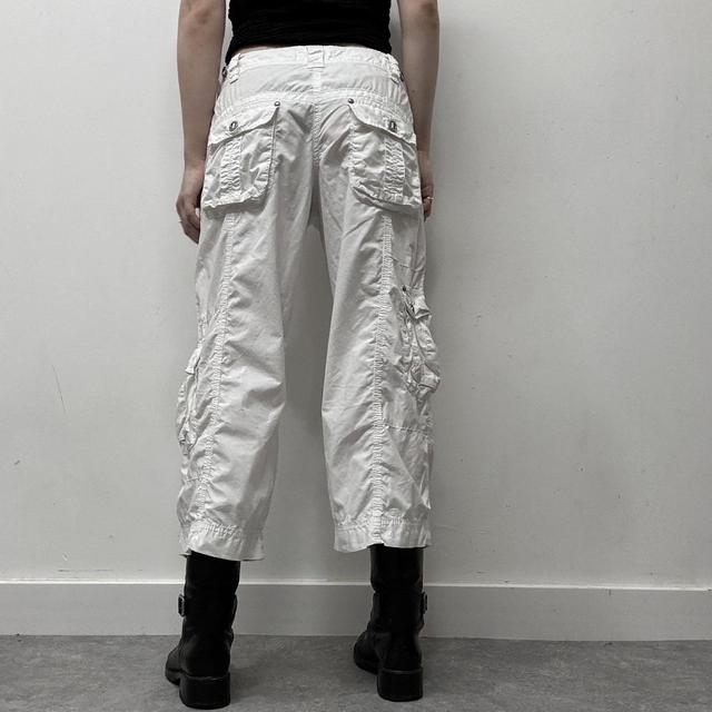 White utility cargo capri pants