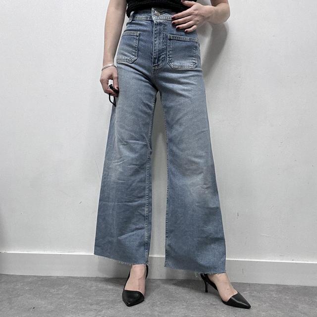 Flared pocket front wide leg zara jeans