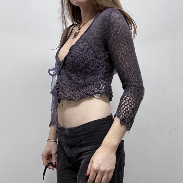 Sheer lace knit mohair cropped cardigan