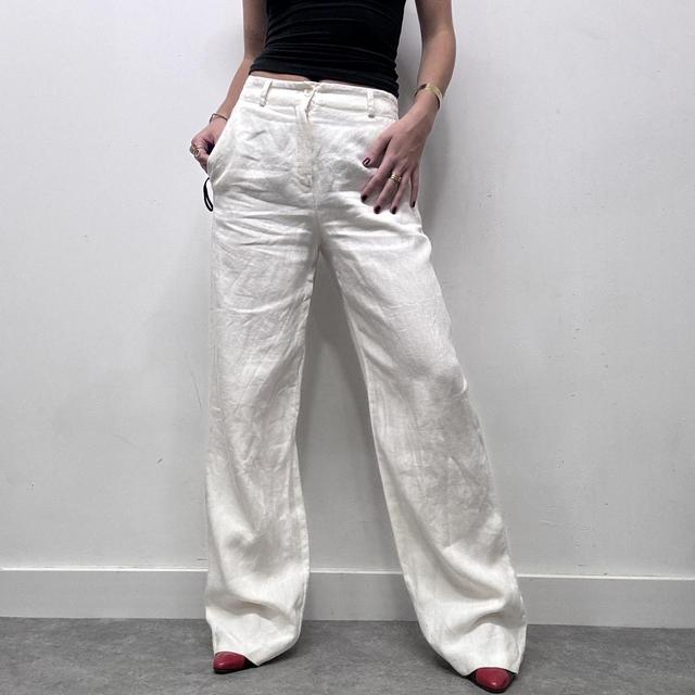 Flared wide leg linen trousers