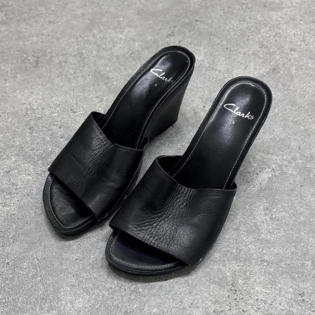 Black leather mules heels