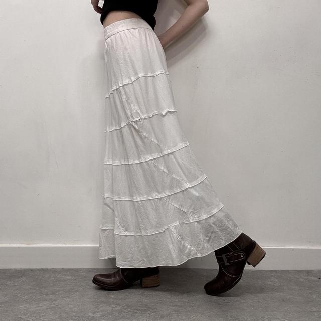 White cotton tiered maxi skirt