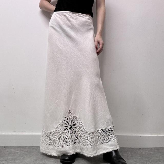 White linen lace maxi skirt