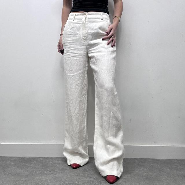 Flared wide leg linen trousers