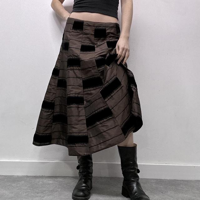 Brown satin striped velvet skirt