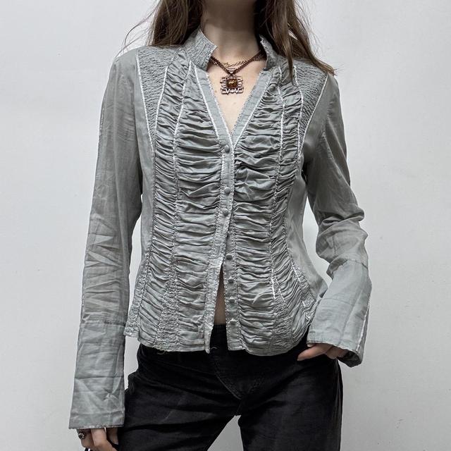 Grey gathered corset flared shirt