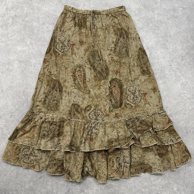 Corduroy flared ruffle paisley maxi skirt