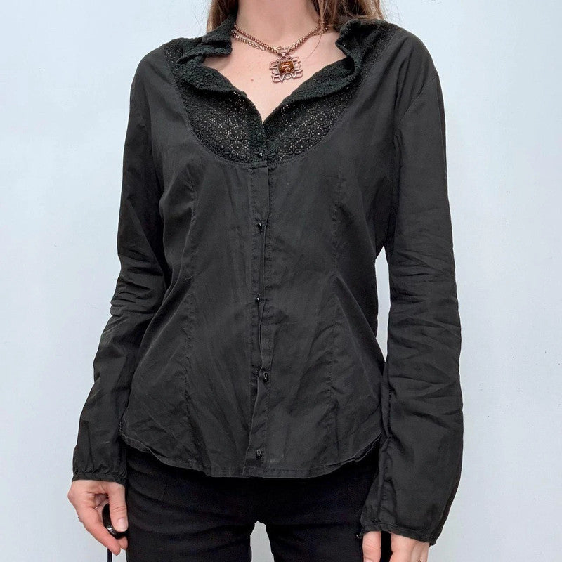 black flared lace shirt