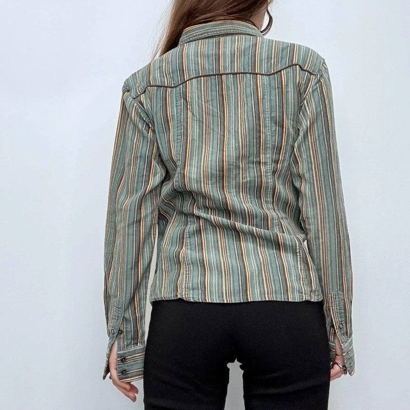 pinstripe khaki flared shirt