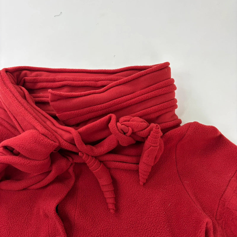 asymmetric red flared fleece jacket