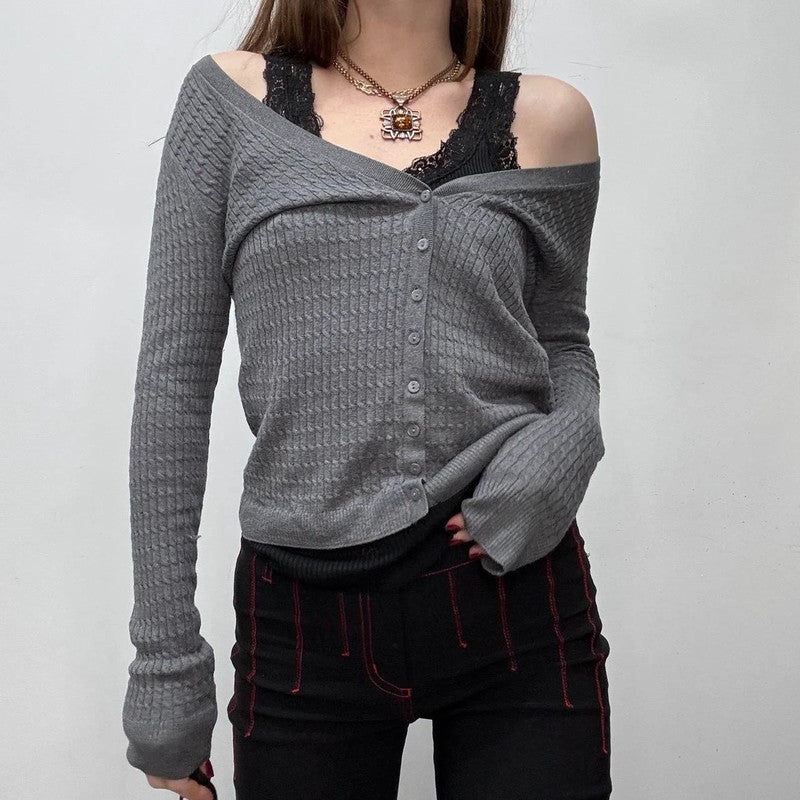 grey slouchy cable knit cardigan