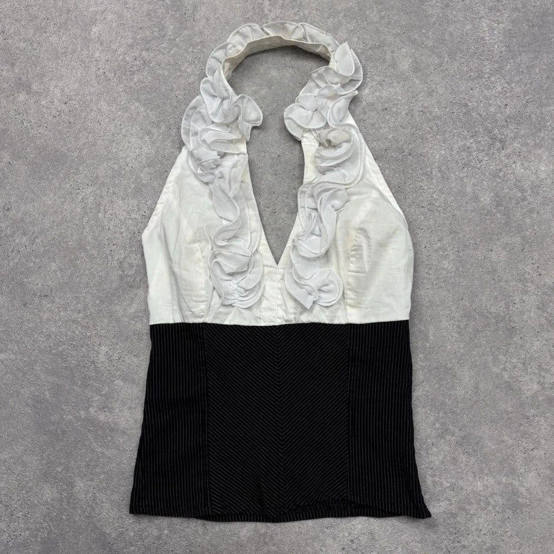 ruffle pinstripe halter office vest