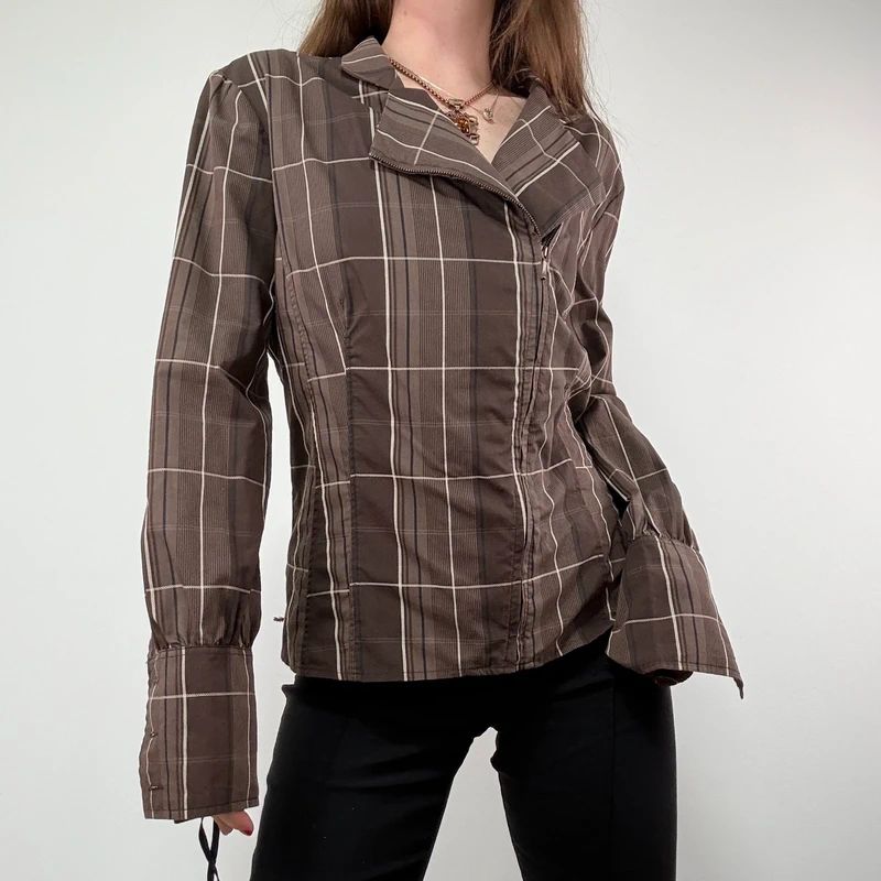 Brown tartan Asymmetric corset Shirt