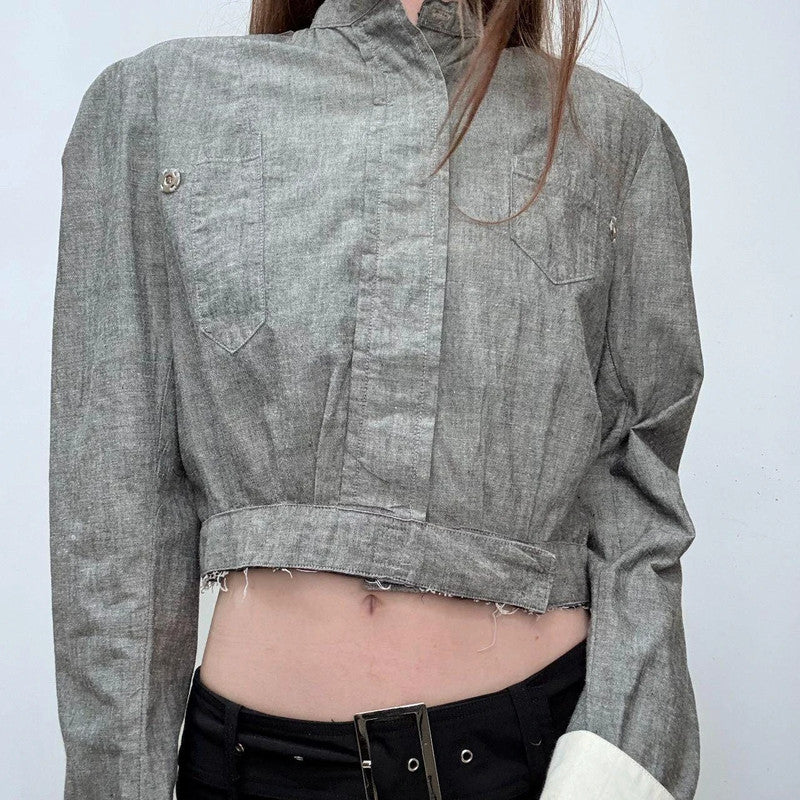 grey cropped edwardian style shirt