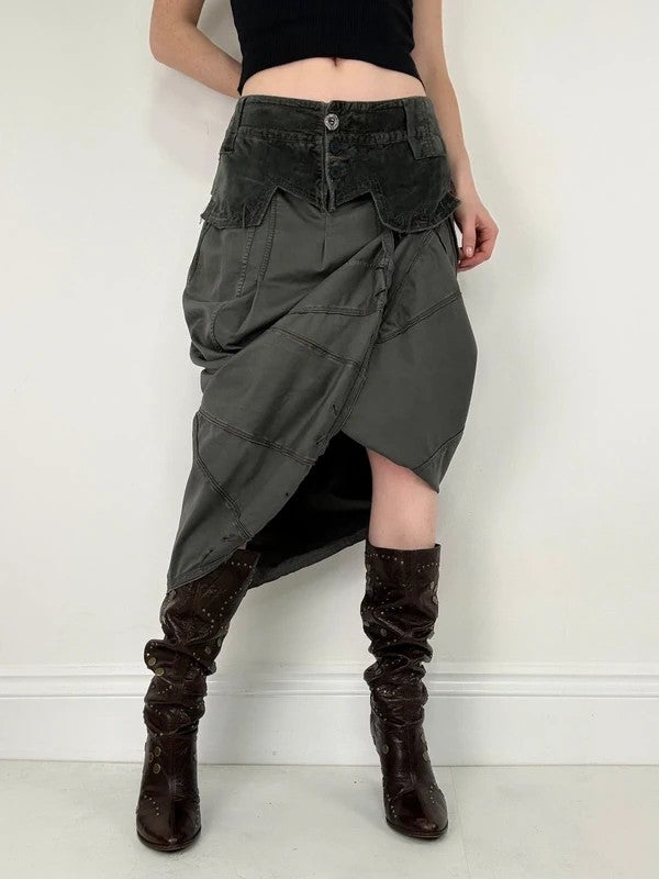Marithé + François Girbaud adjustable button grey cargo skirt