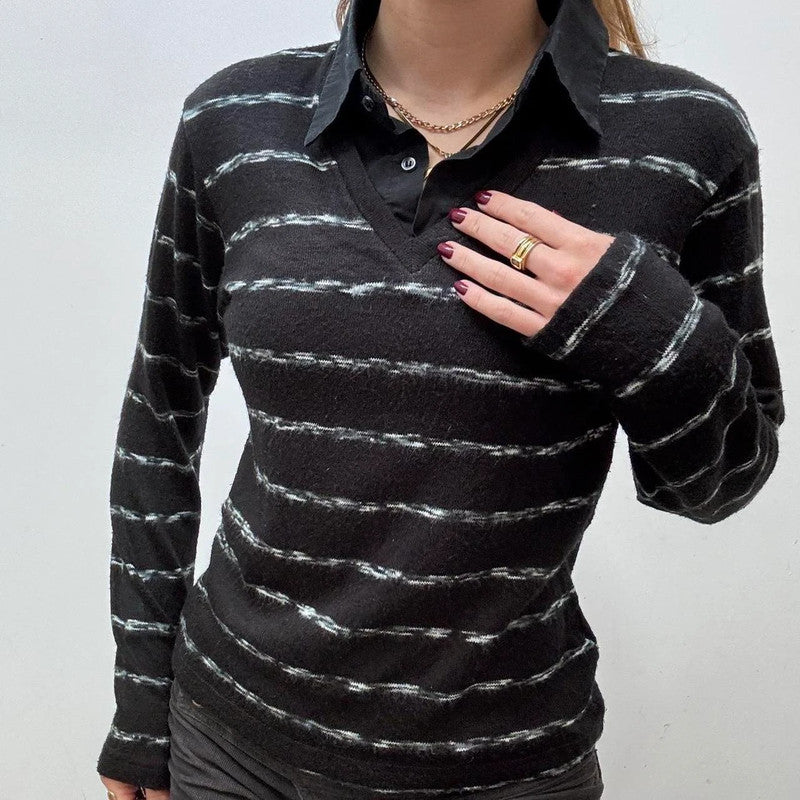pinstripe knitted shirt jumper