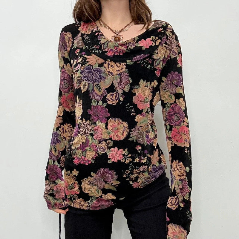 slouchy floral draped neck t-shirt