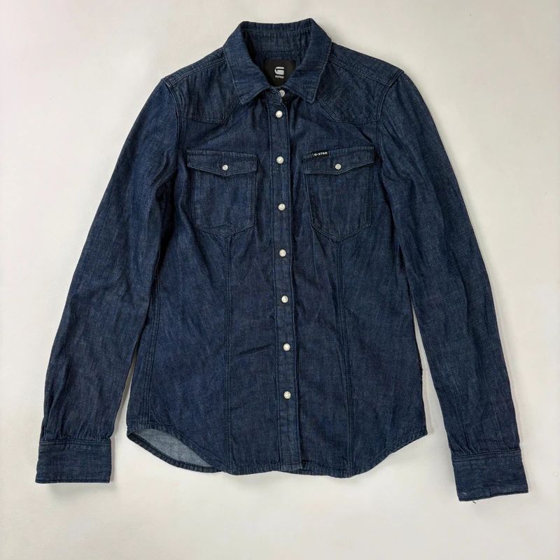 G-star raw dark denim gathered fitted shirt