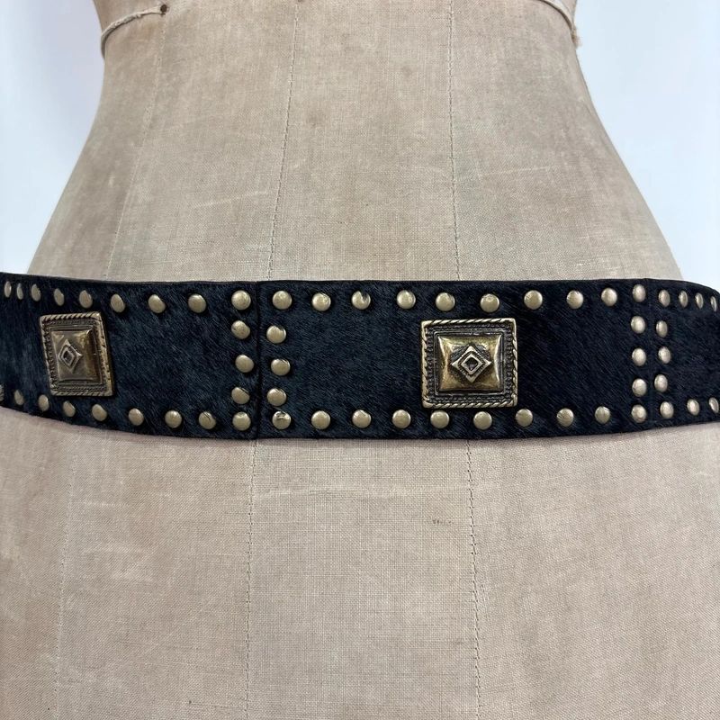 black cowhide studded western belt
