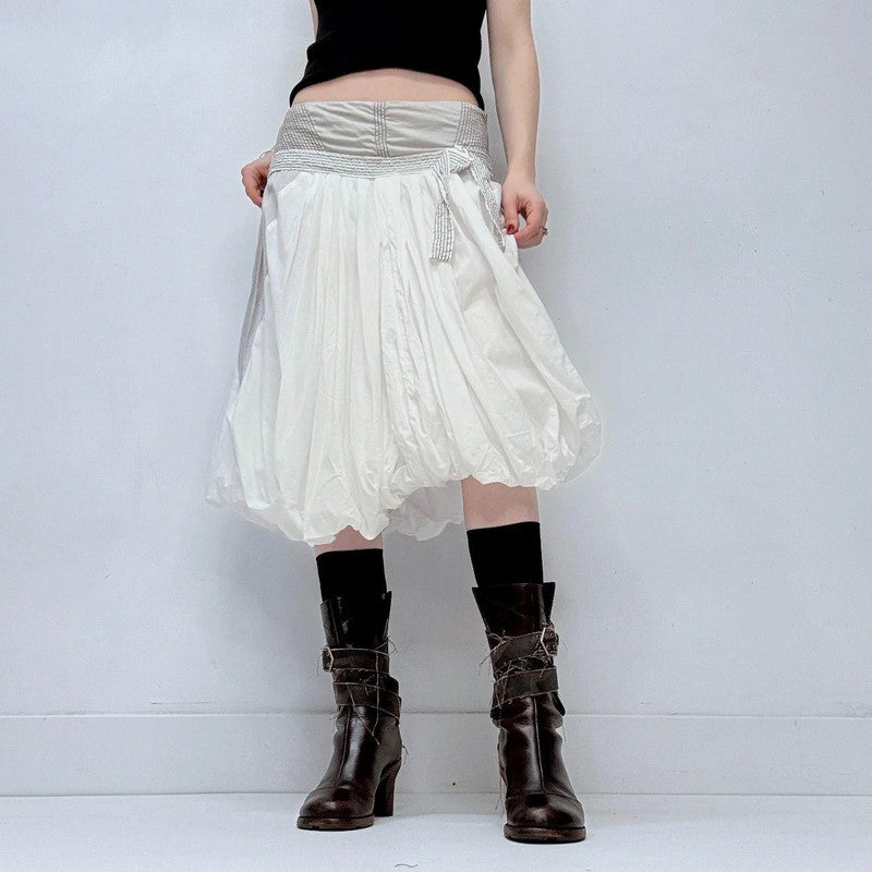 white gathered pleated puff skirt