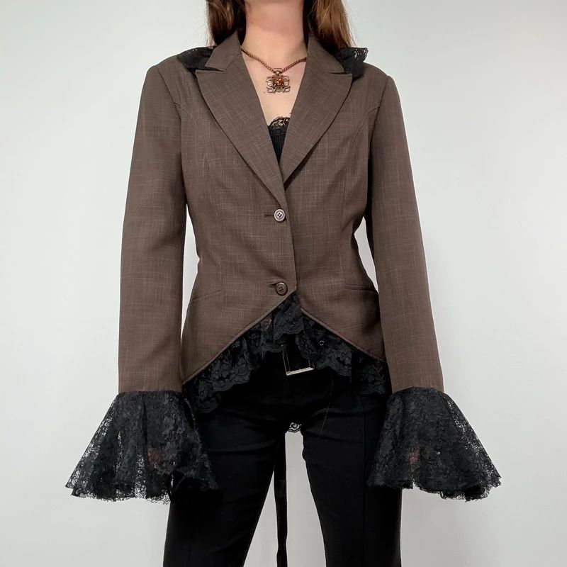 brown steampunk flared lace corset jacket